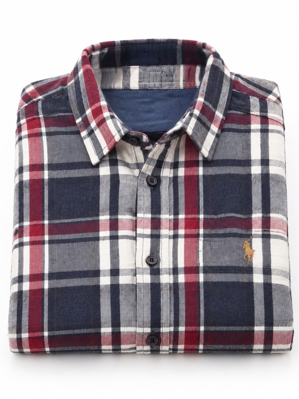 Polo by Ralph Lauren Navy, Burgundy & White Plaid Button-Down Shirt